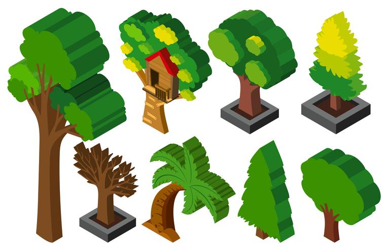 3D-design för många typer av träd vektor