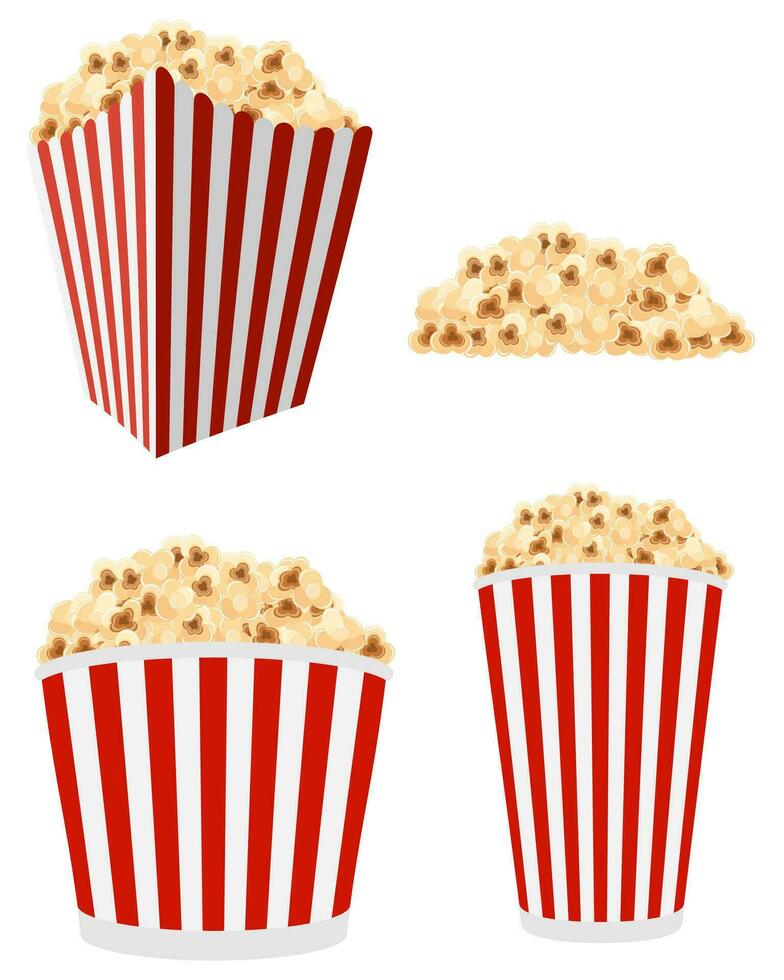 popcorn i randig kartongförpackning lager vektorillustration isolerad på vit bakgrund vektor