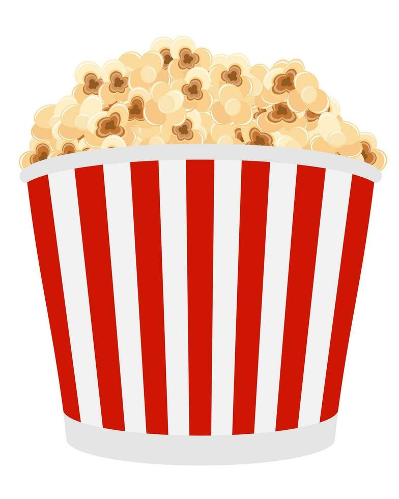 Popcorn in gestreifter Kartonverpackungsvorratvektorillustration lokalisiert auf weißem Hintergrund vektor