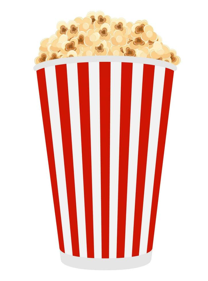 popcorn i randig kartongförpackning lager vektorillustration isolerad på vit bakgrund vektor