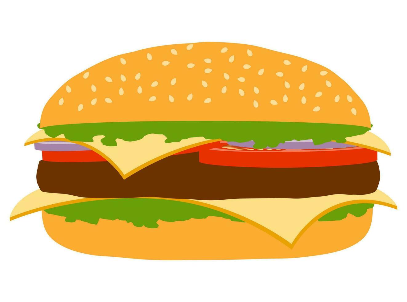 klassischer Hamburger mit Fleisch hacken Tomatenzwiebel und Käse in einer Brötchenvorrat-Vektorillustration lokalisiert auf weißem Hintergrund vektor