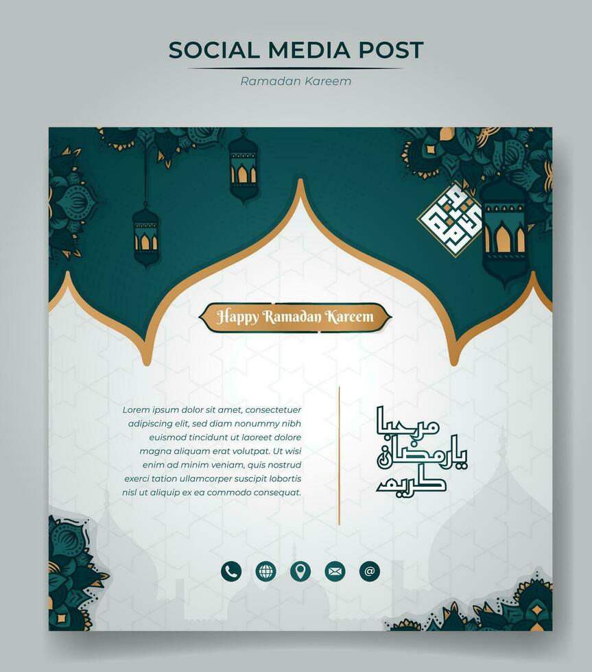 Ramadan Hintergrund Vorlage im Moschee Stil und Zier Hand gezeichnet Design, Hintergrund mit Laterne, Arabisch Text bedeuten ist herzlich willkommen Ramadan karem, Ramadan Verkauf Werbung Hintergrund vektor