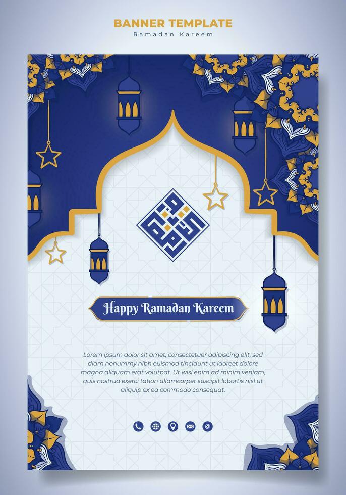 Porträt Banner im lila Weiß Hintergrund mit Mandala Ornament, Laterne und Star Design, Arabisch Text bedeuten ist Ramadan karem, gut Vorlage zum Ramadan Verkauf oder Kampagne Design vektor