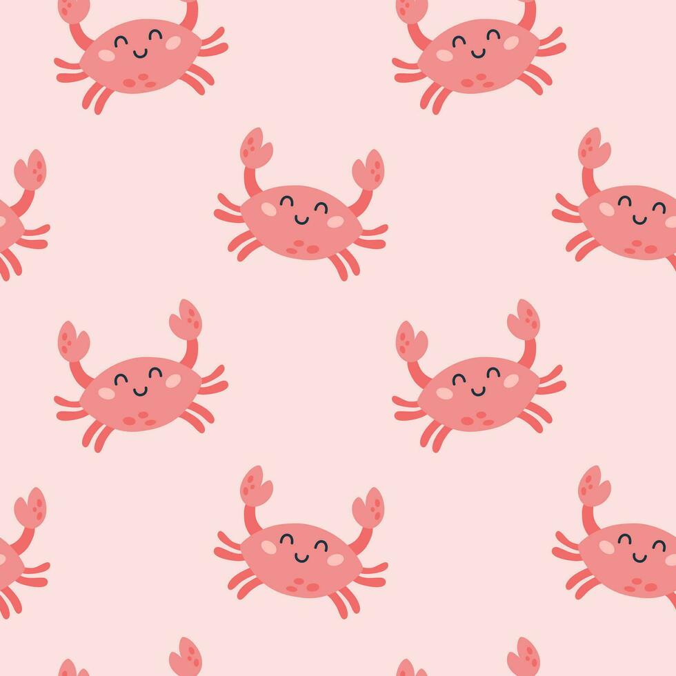 nahtlos Muster mit süß Karikatur Krabbe Charakter auf ein Rosa Hintergrund. kindisch Meer Tiere Design zum Stoff, Textil, Papier. Vektor Illustration
