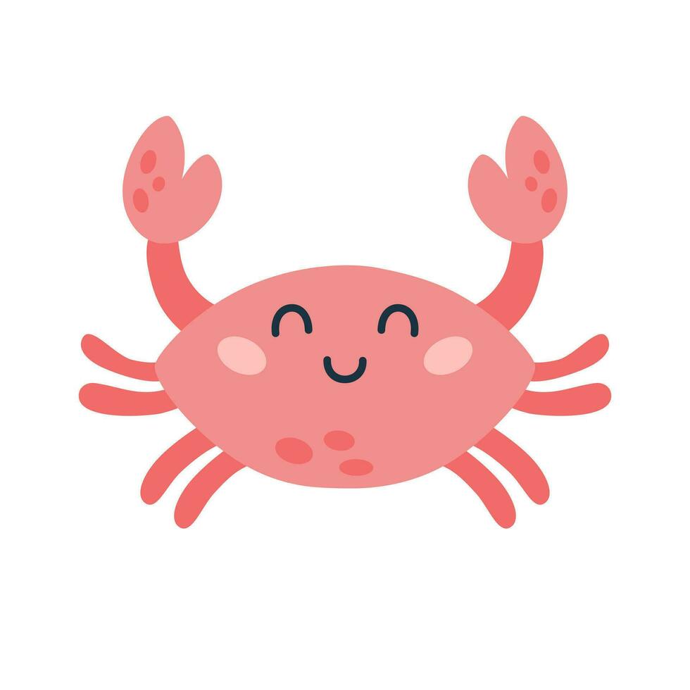 Karikatur Hand gezeichnet glücklich Baby Krabbe auf isoliert Weiß Hintergrund. Charakter von das Meer Tiere zum das Logo, Maskottchen, Design. Vektor Illustration