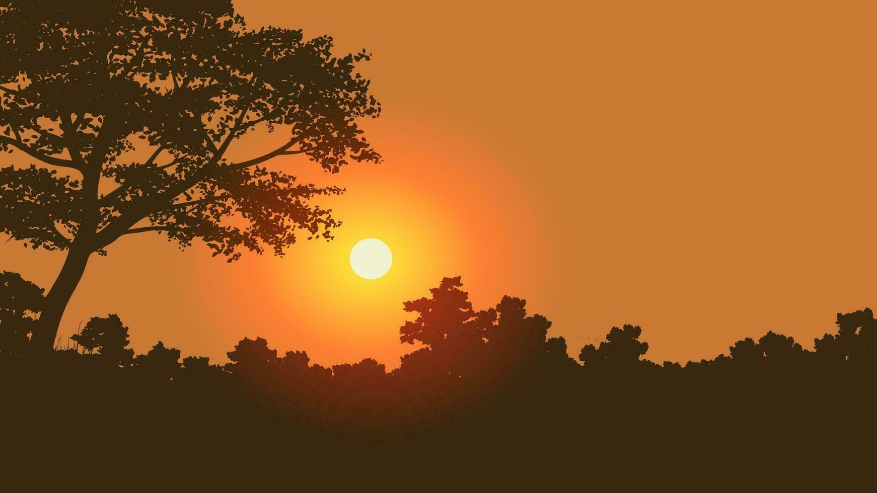 skog silhuett på solnedgång. vektor natur bakgrund