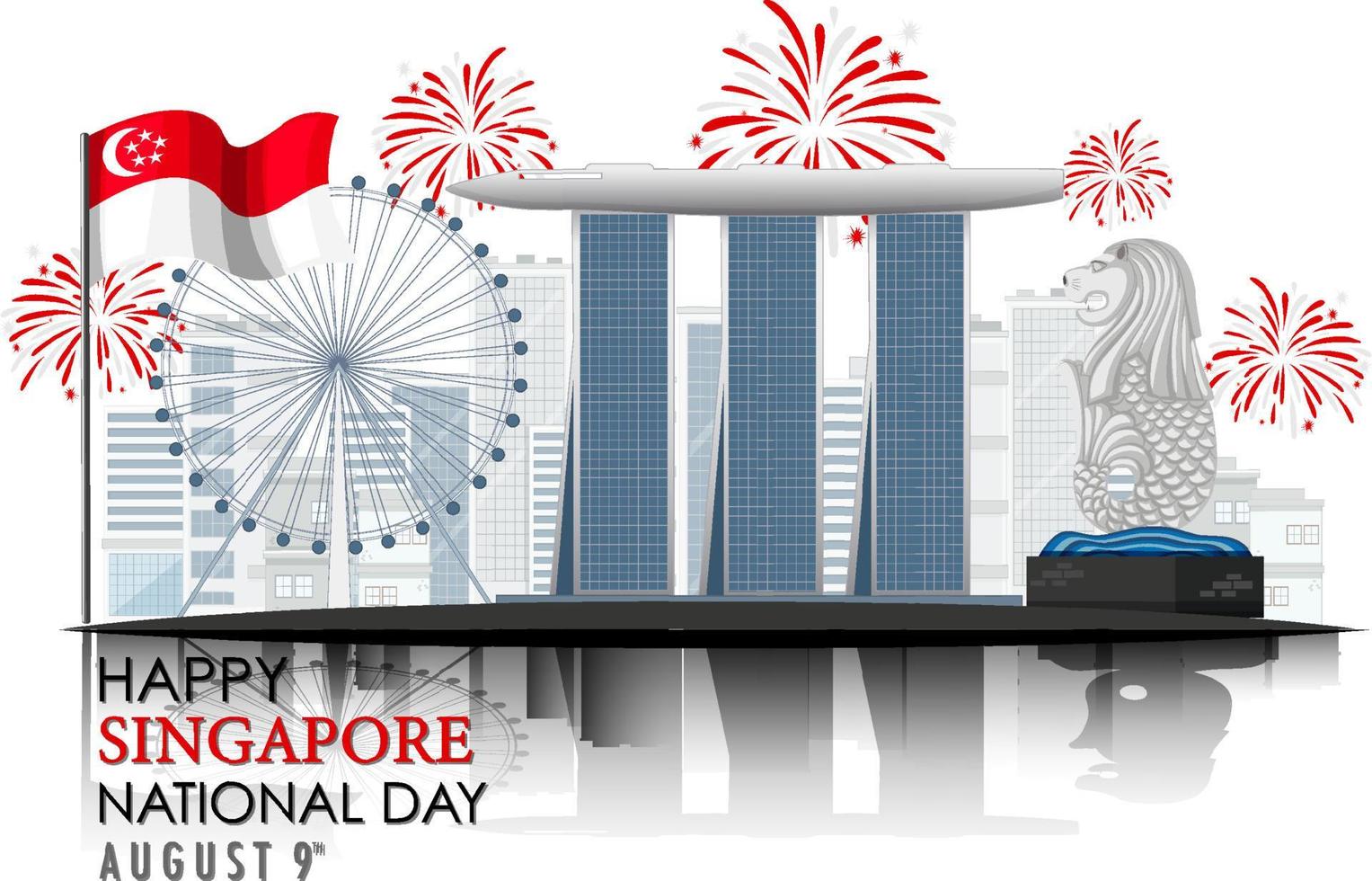 singapore nationaldag banner med marina bay sand singapore vektor