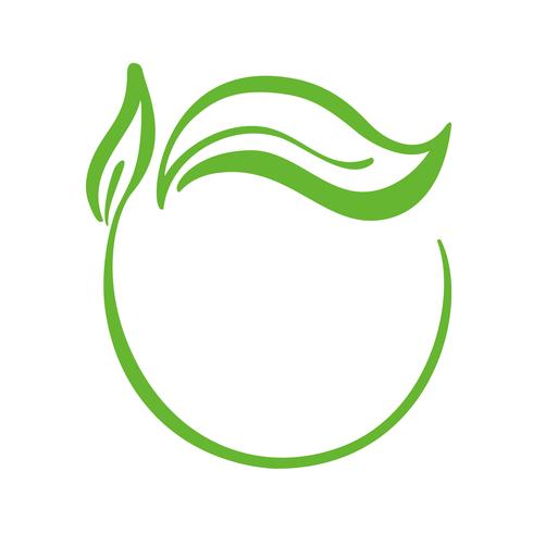 Logo av grönt blad av te. Ekologi naturelement vektor ikon. Eco veganisk bio kalligrafi handritad illustration