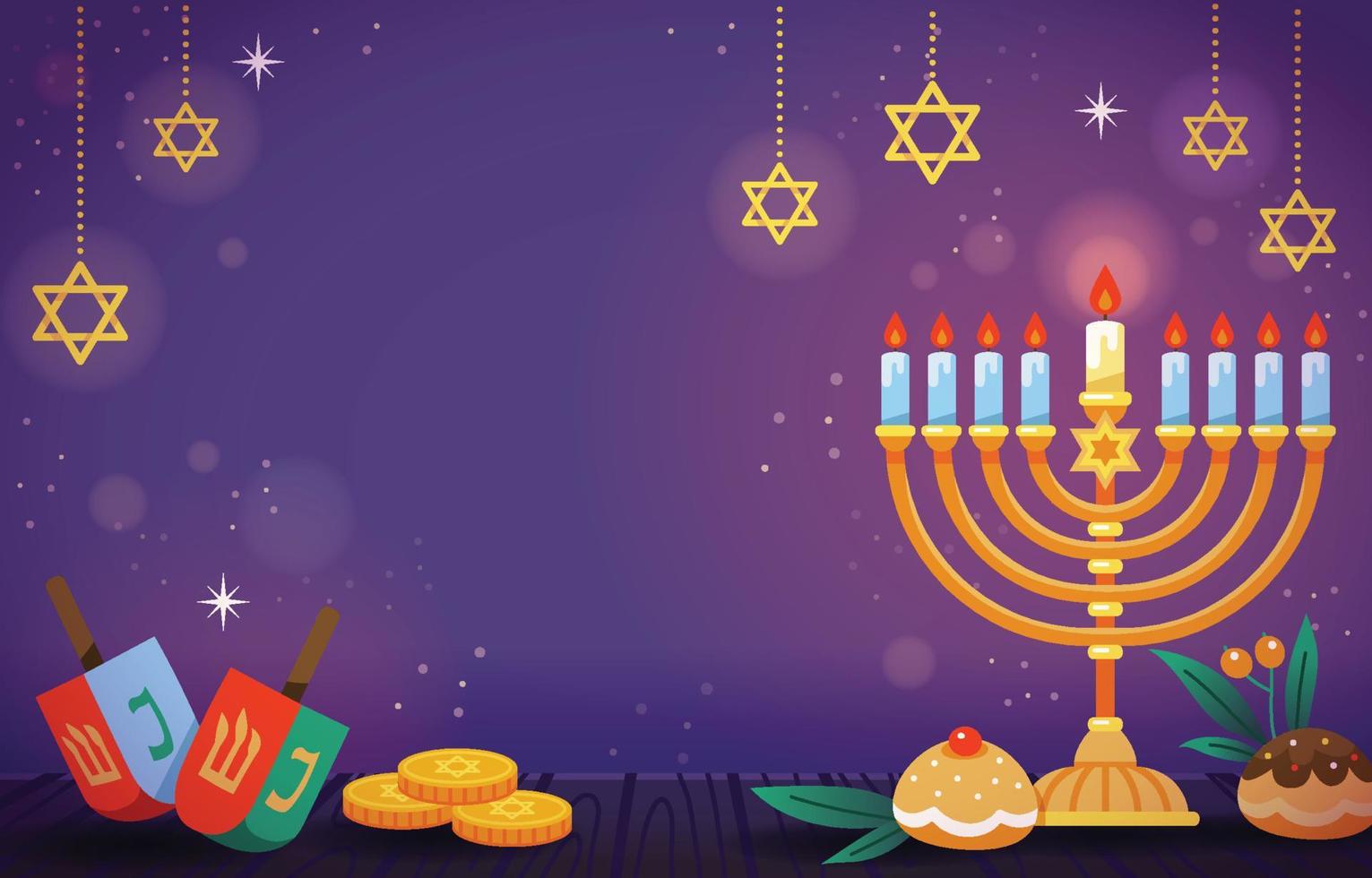 hanukkah festival bakgrund med menorah och dreidel vektor