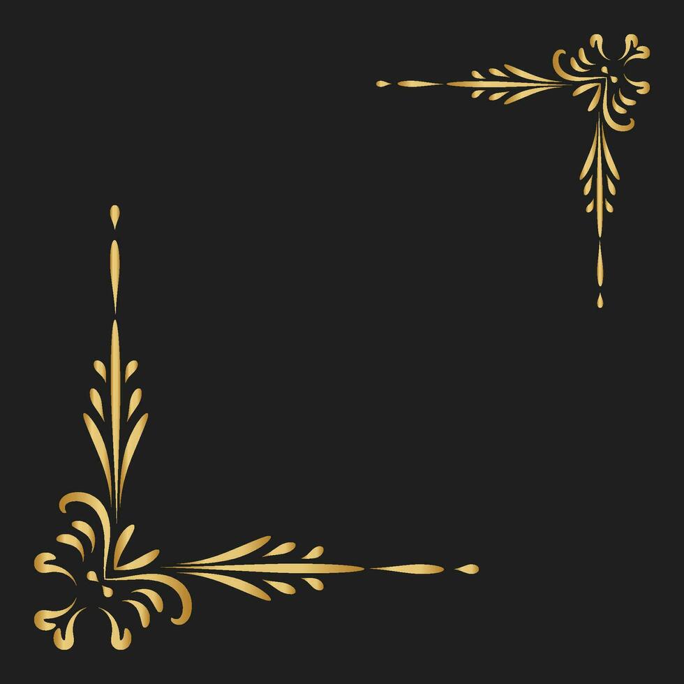 Gold Jahrgang Ecke und Rahmen Vektor Element. Antiquität Strudel Teiler Muster Luxus Ornament. Filigran Design kalligraphisch Dekoration zum rahmen, Gruß Karte, Einladung, Speisekarte, Zertifikat.