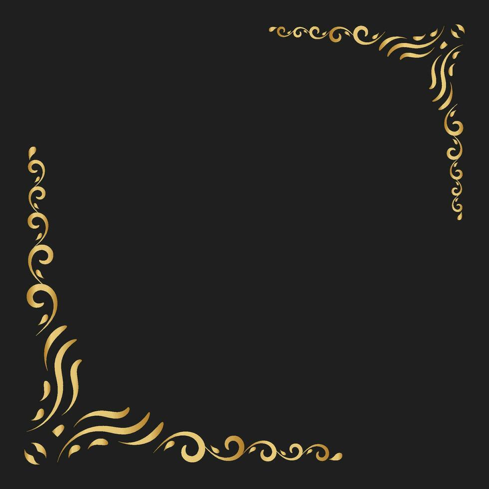 Gold Jahrgang Ecke und Rahmen Vektor Element. Antiquität Strudel Teiler Muster Luxus Ornament. Filigran Design kalligraphisch Dekoration zum rahmen, Gruß Karte, Einladung, Speisekarte, Zertifikat.