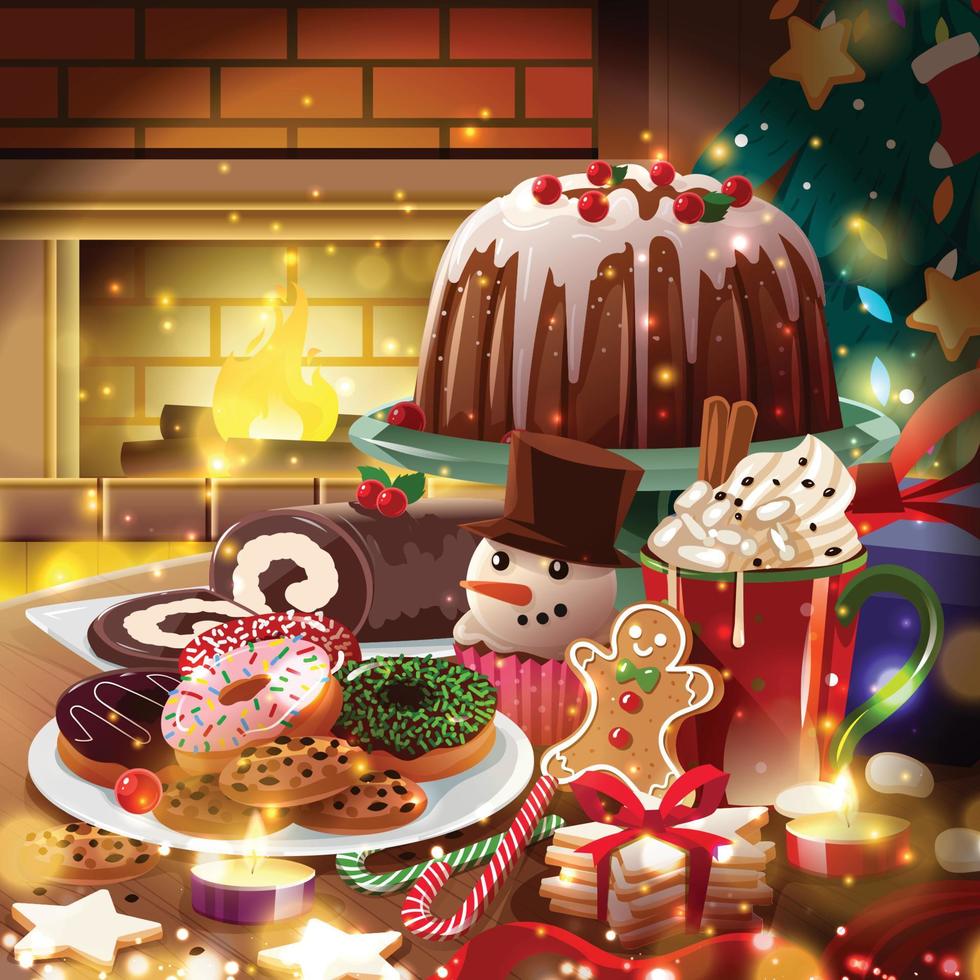 Weihnachtsdesserts und Süßigkeiten-Konzept vektor