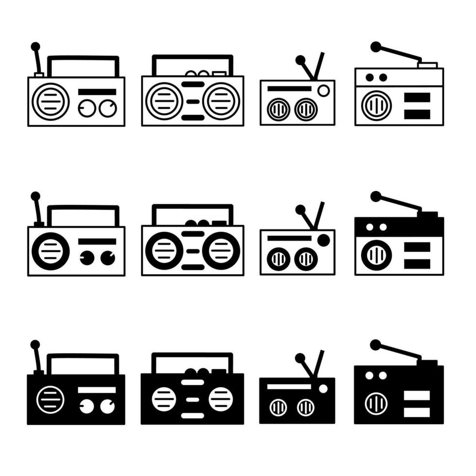 radio ikon illustration samling. svart och vit design ikon för företag. stock vektor. vektor