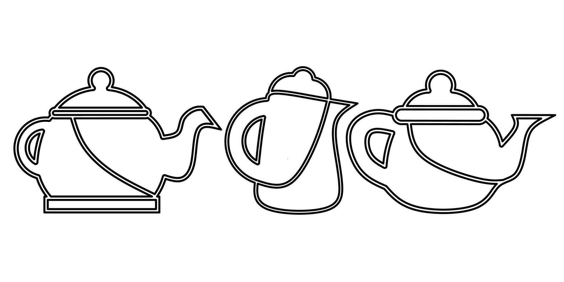 Teekanne Symbol schwarz Linie Design. Lager Vektor Illustration.