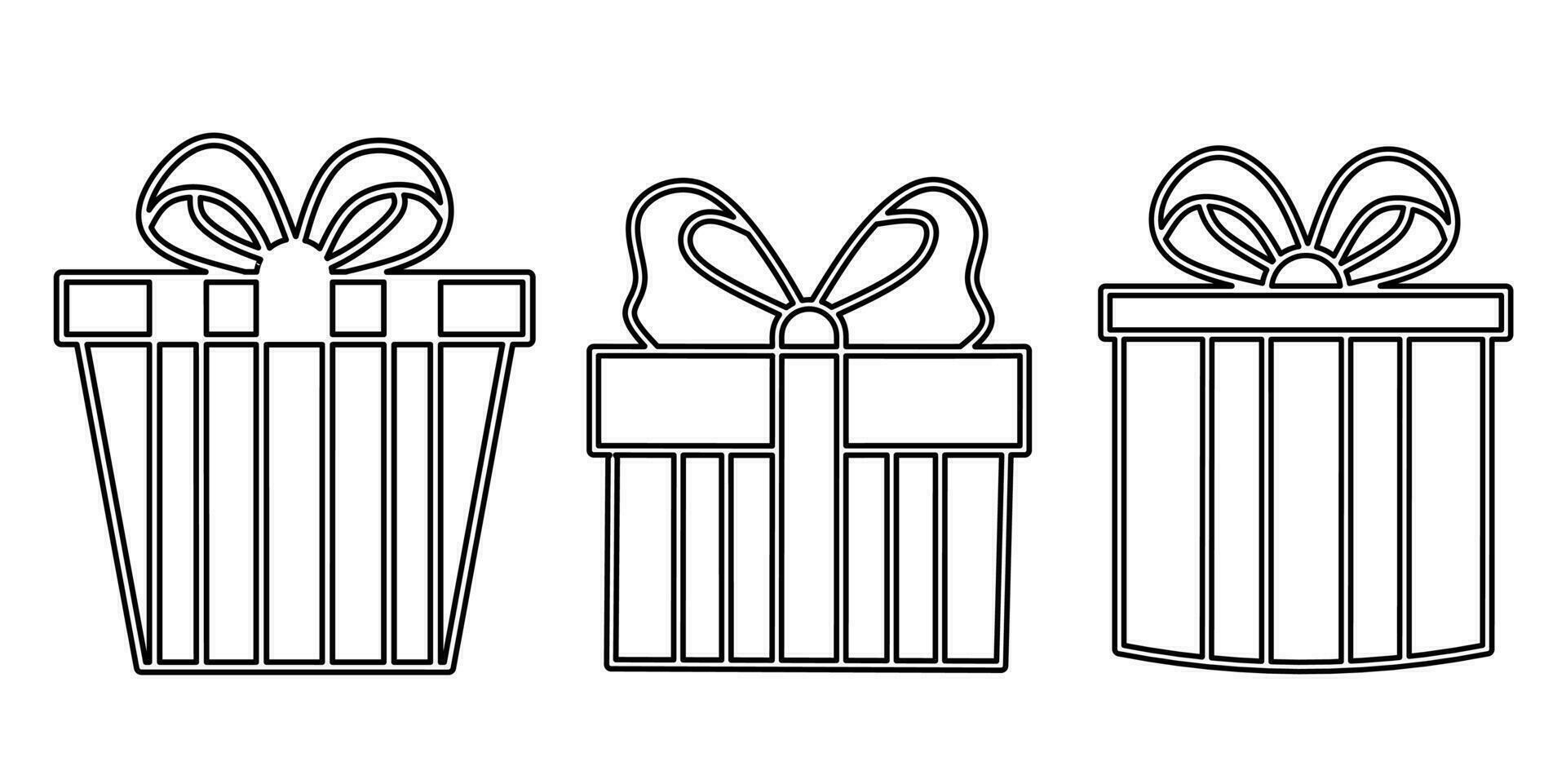 Geschenk Box Symbol schwarz Linie Design. Lager Vektor Illustration.