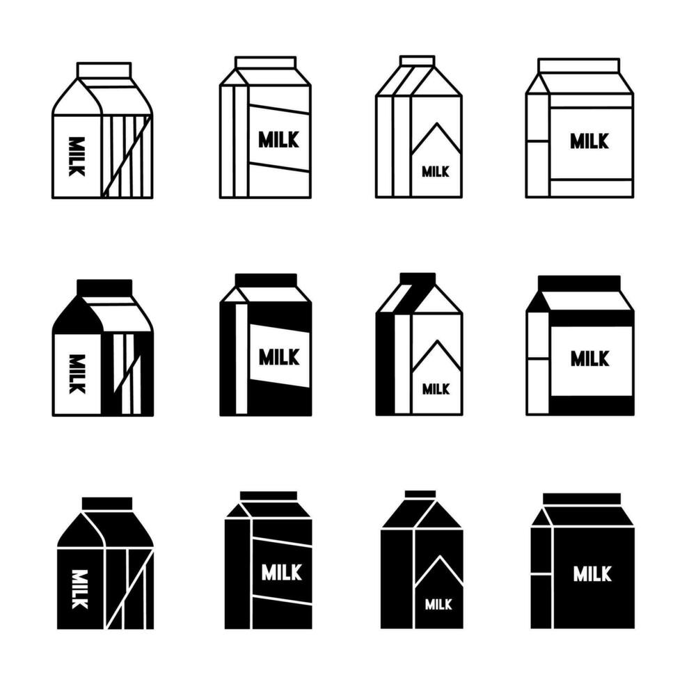 Milch Symbol Illustration Sammlung. schwarz und Weiß Design Symbol zum Geschäft. Lager Vektor. vektor