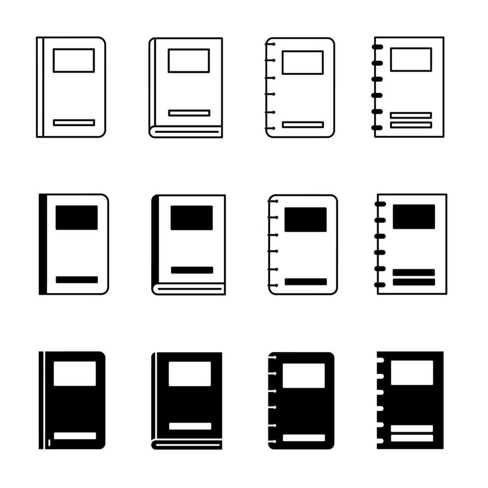 bok ikon illustration samling. svart och vit design ikon för företag. stock vektor. vektor