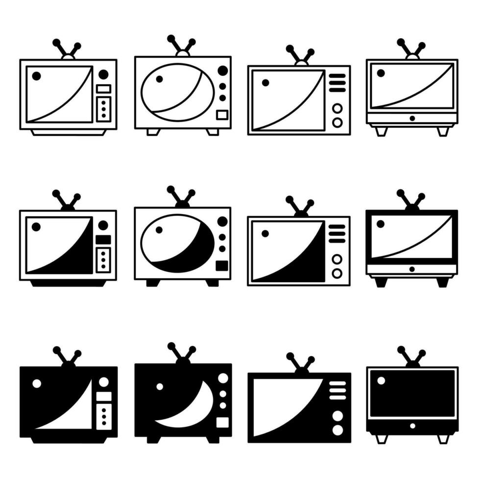 Fernsehen Symbol Illustration Sammlung. schwarz und Weiß Design Symbol zum Geschäft. Lager Vektor. vektor