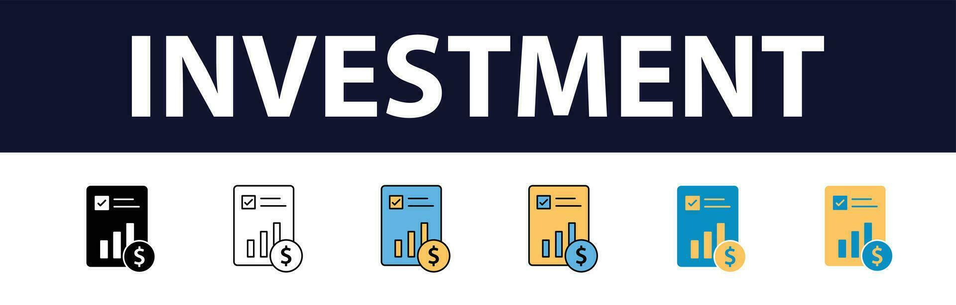 investering Färg fylla ikon uppsättning. investering, vinst, tillgång, investerare, portfölj, utdelning, huvudstad, risk, inflation ikoner vektor, ikon, analys, tillgång, obligation, ekonomi, utbildning, ikon, analys, tillgång, vektor