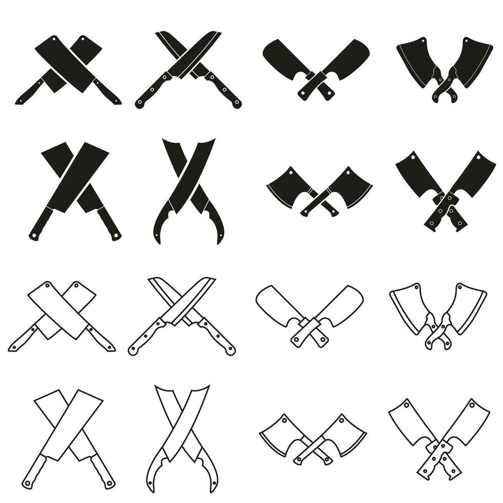 Küche Messer Symbol Vektor Satz. Koch Illustration Zeichen Sammlung. Koch Symbol oder Logo.