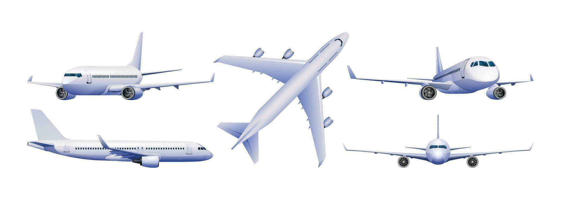 einstellen von Flugzeug im anders Ansichten Vektor Illustration isoliert auf Weiß Hintergrund