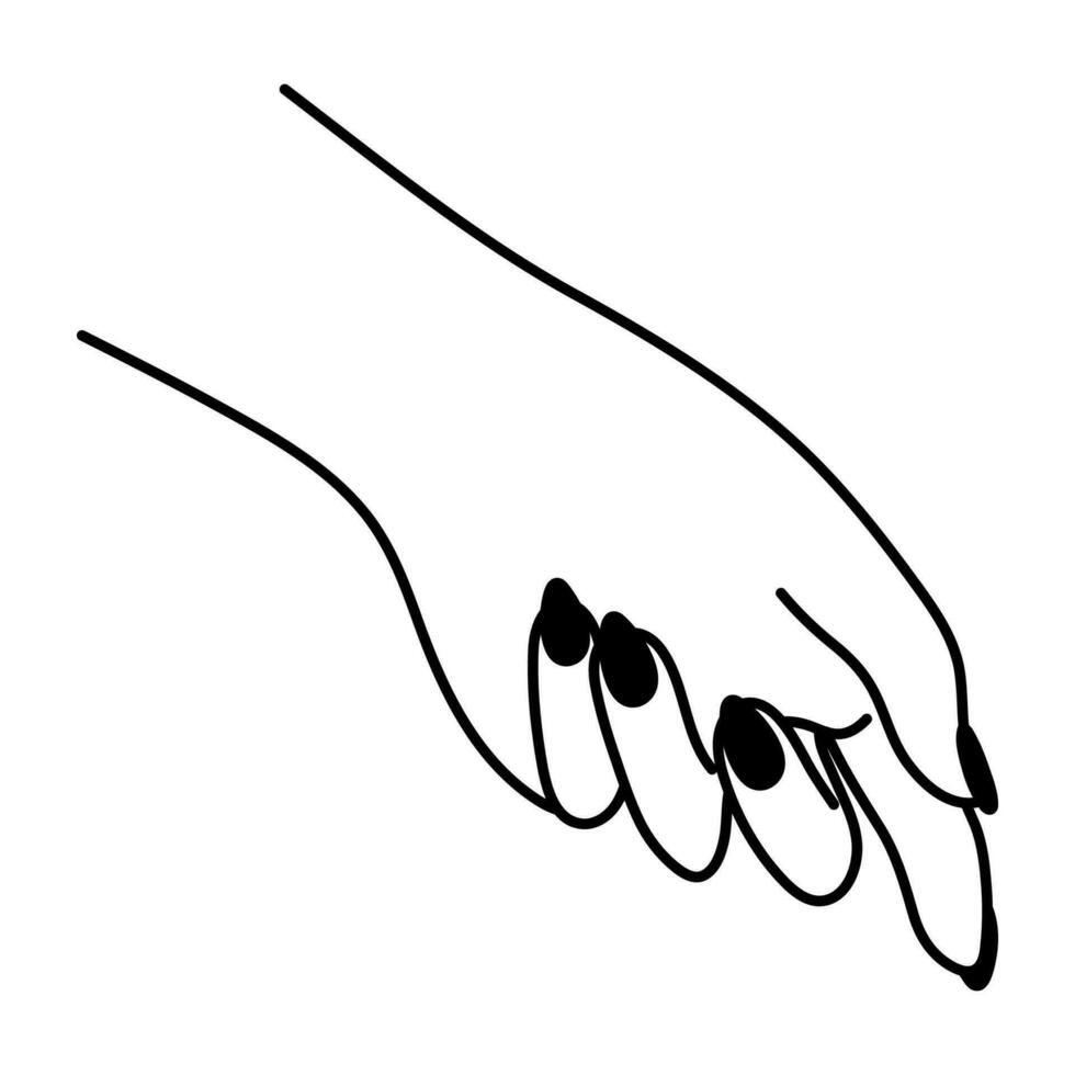 kvinna hand linje konst gest. mild Rör linjär ikon. icke-verbalt språk. enkel vektor minimalistisk illustration. grafisk element isolerat på vit bakgrund. elegant handflatan av hand. kvinnas ärm.