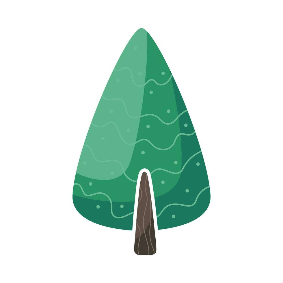 fantasi grön tall träd ClipArt. tecknad serie platt illustration. abstrakt design element. vektor ikon isolerat på vit bakgrund. skriva ut för klistermärken och vykort.