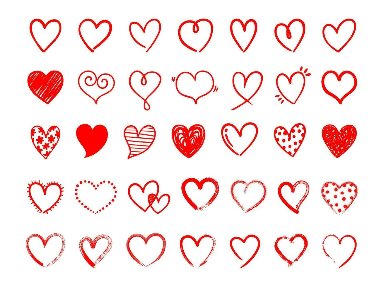 hand dragen hjärta. klotter skiss kärlek symbol, borsta grunge måla hjärtan. klottra valentine oärlig form, roman grafisk översikt tecken, oärlig logotyp ikon. vektor uppsättning