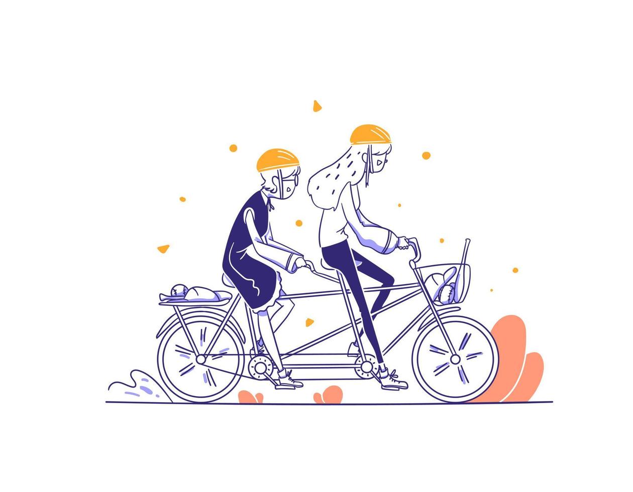 e -handel sport kategori människor rider tandem cykel koncept illustration i disposition handritad designstil vektor