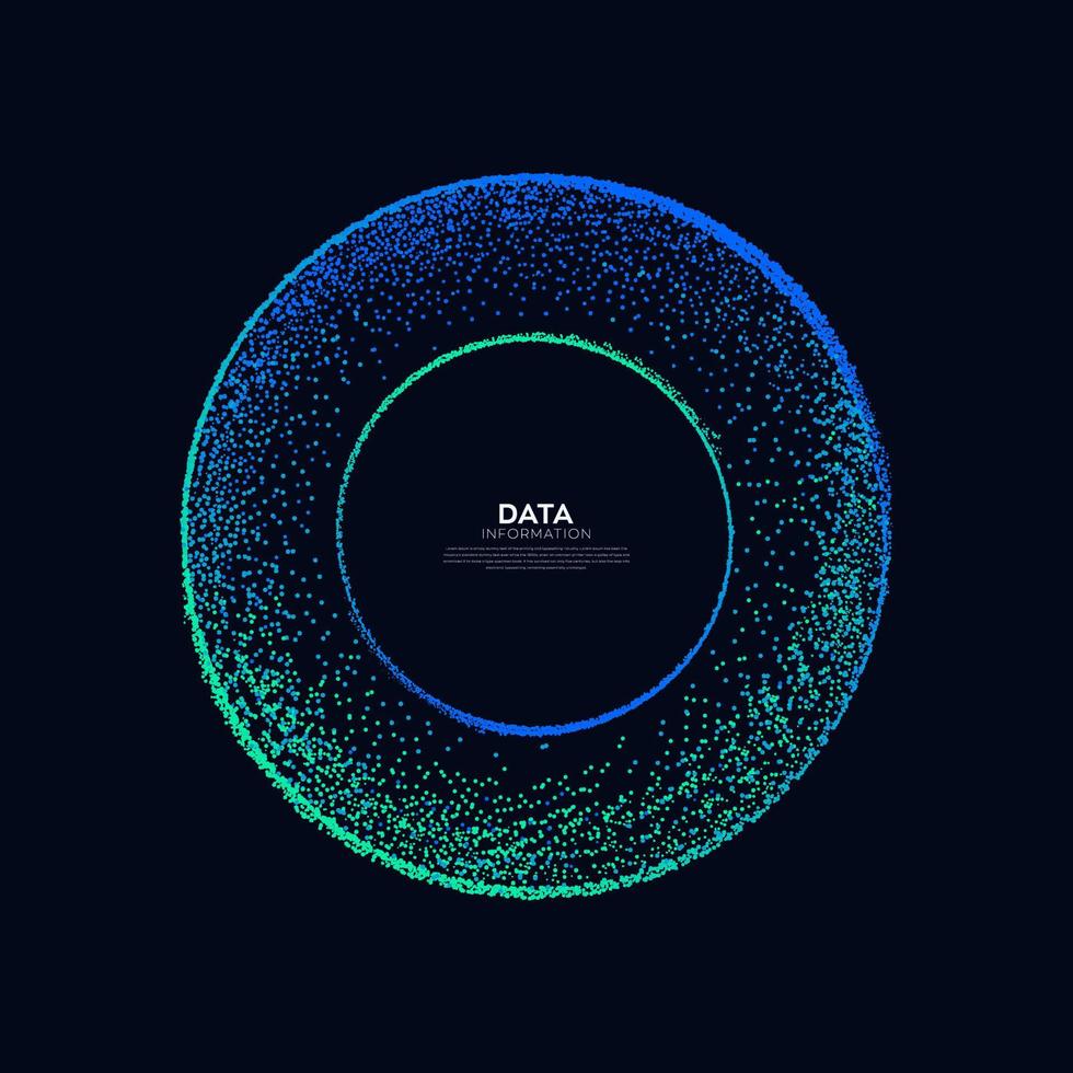 abstrakte Vektor Explosion bunte Punkte Equalizer Kreisform isoliert Technologie Hintergrund. Visualisierung von Big-Data-Algorithmen.