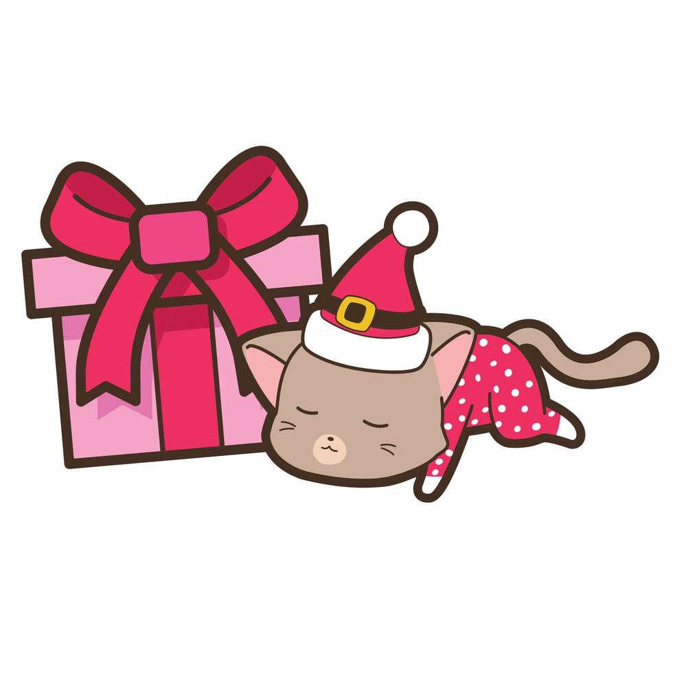 Katze und Geschenkbox am Weihnachtstag vektor