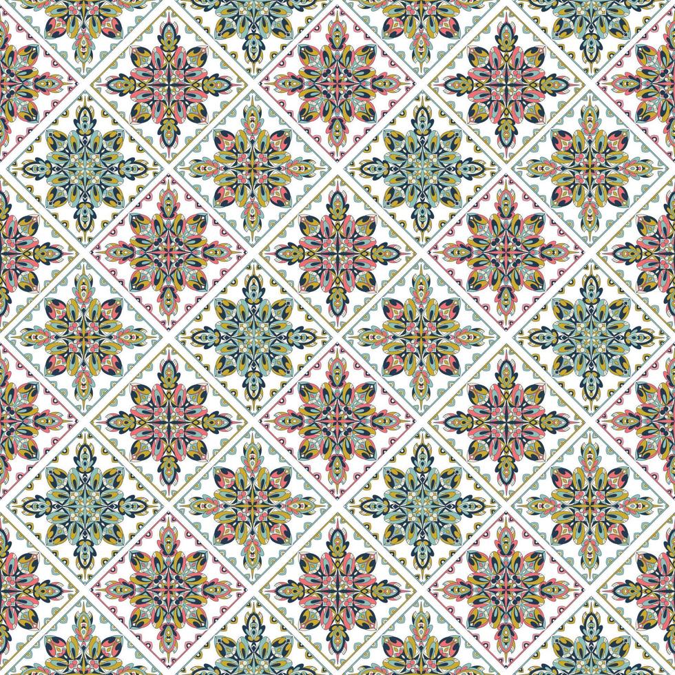 kreatives quadratisches nahtloses Muster im ethnischen Stil. einzigartiges geometrisches Vektormuster. perfekt für Bildschirmhintergrund, Website-Hintergrund, Geschenkpapier, Tapeten, Textil- und Oberflächendesign. trendige Boho-Fliese. vektor