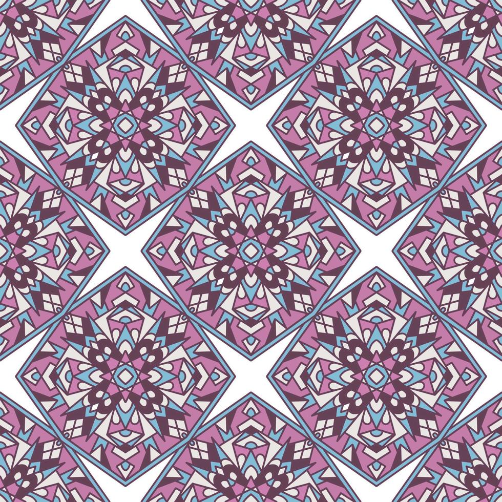 kreatives quadratisches nahtloses Muster im ethnischen Stil. einzigartiges geometrisches Vektormuster. perfekt für Bildschirmhintergrund, Website-Hintergrund, Geschenkpapier, Tapeten, Textil- und Oberflächendesign. trendige Boho-Fliese. vektor