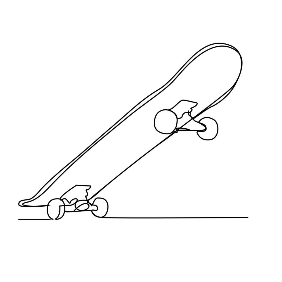 enda kontinuerlig linjeteckning av gammal retro skateboard på gatan. trendig hipster extrem klassisk sport koncept en linje rita design grafisk vektor illustration