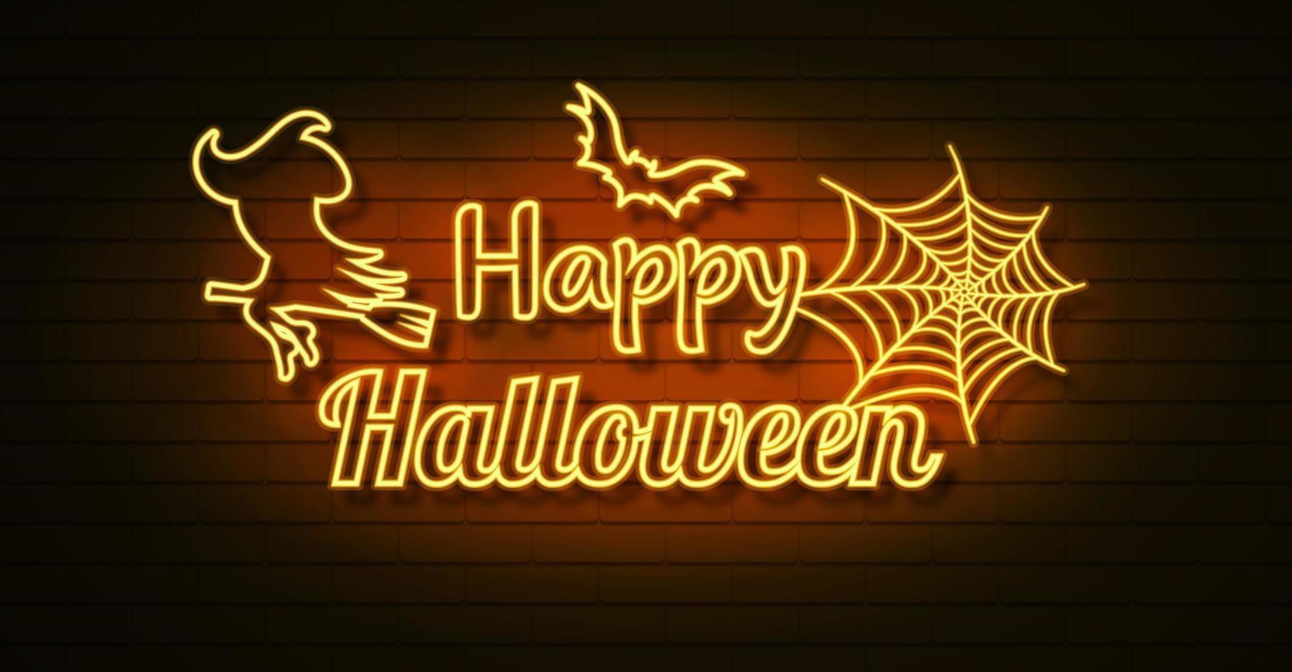 Halloween Neon-Vektor-Zeichen. leuchtende halloween neon typografie mit fliegen vektor