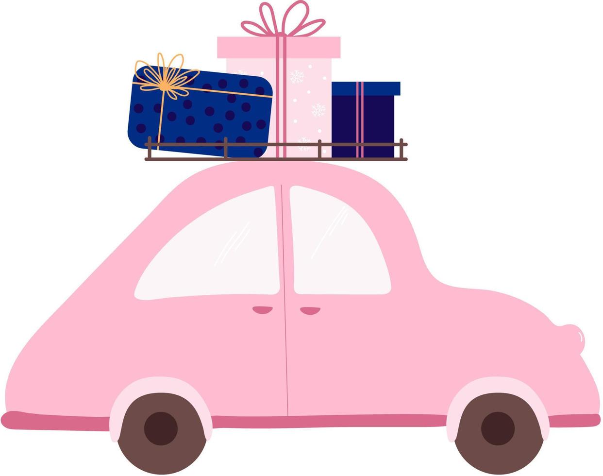 Auto rosa mit Geschenken. Handzeichnungsskizze vektor