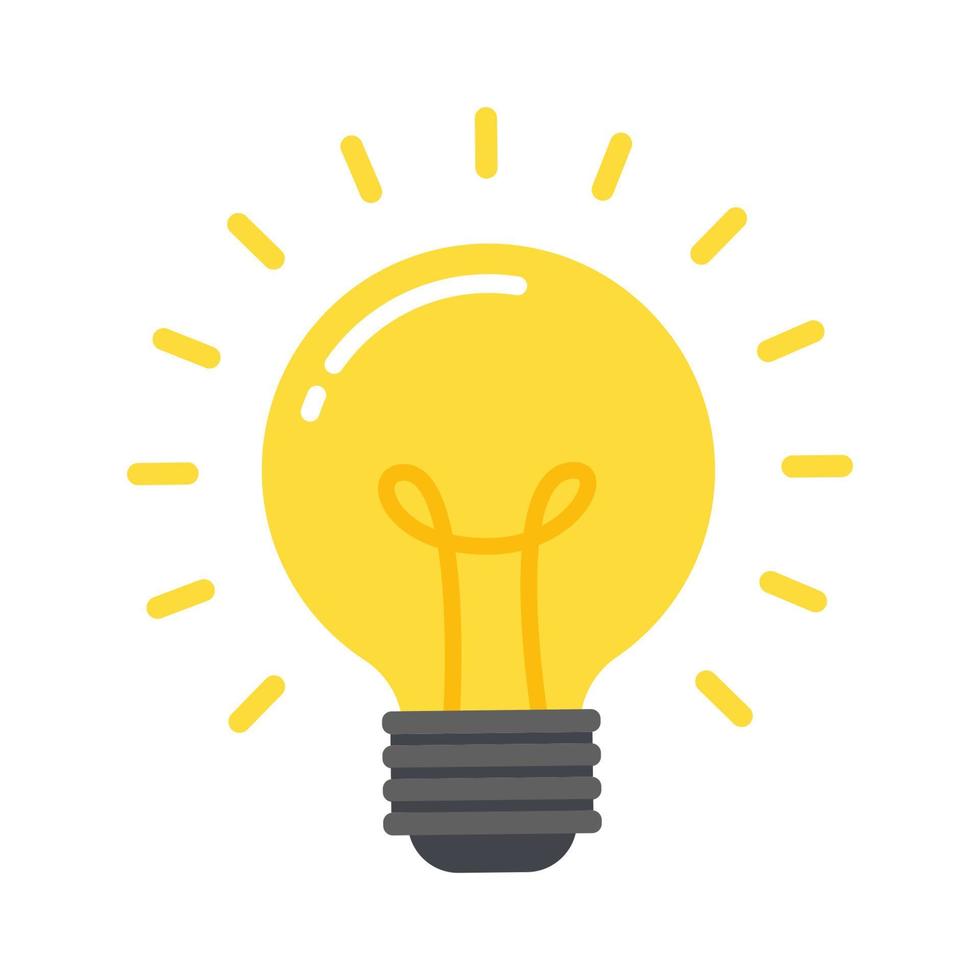 Glühende Glühbirne isoliert auf weißem Hintergrund Symbol Konzept der Idee Wissen Kreativität oder Inspiration einfache trendige niedliche Cartoon-Vektor-Illustration modernes flaches Grafikdesign kostenlose Icon vektor