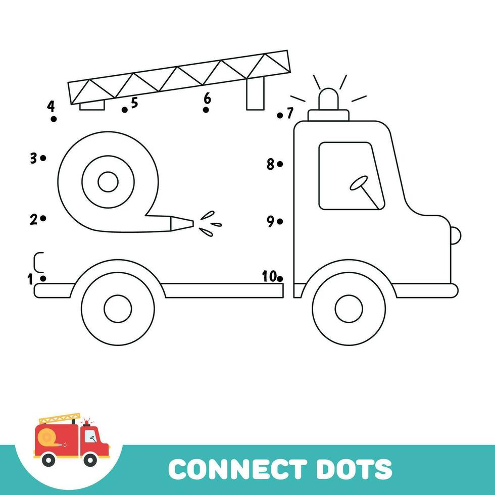 punkt till punkt pedagogisk spel för förskola ungar. ansluta tal. Färg brand motor. vektor