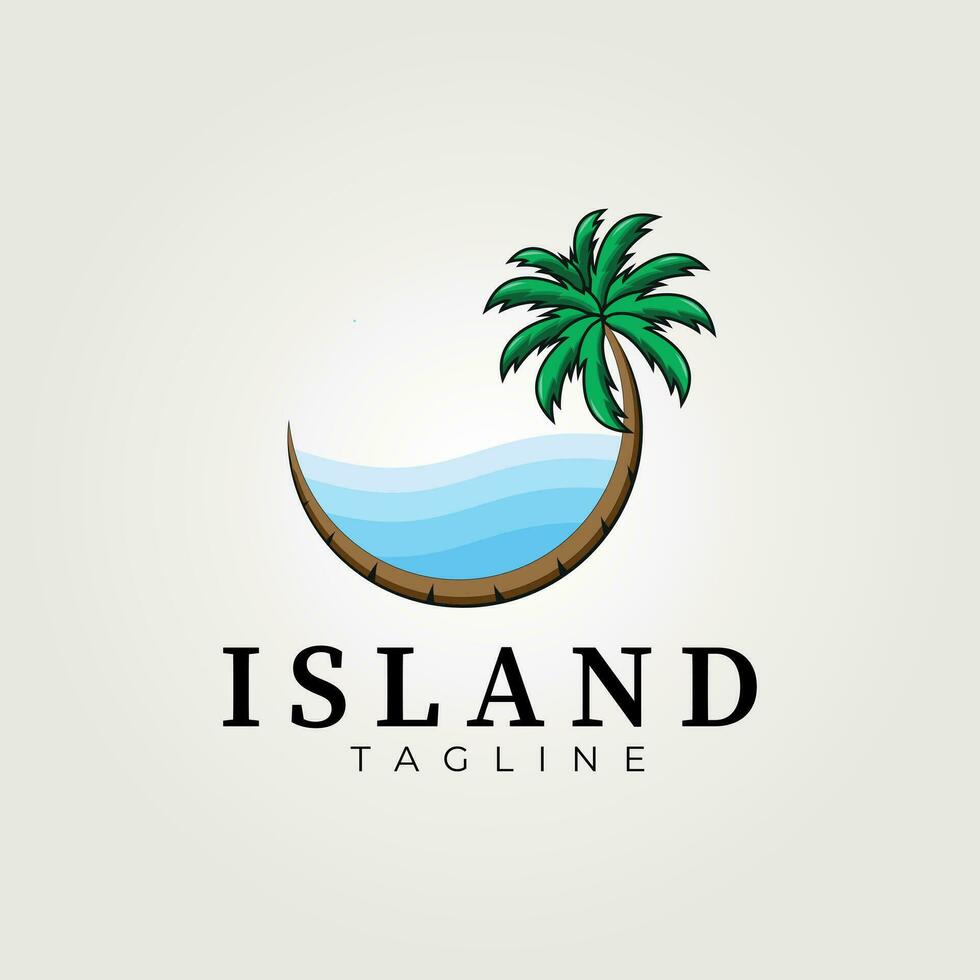 Insel Palme Baum Logo Vektor Jahrgang Illustration Design, Palme Baum auf Strand