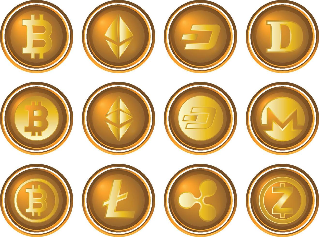 Icon Set Kryptowährungstaste mit goldenen Linien vektor