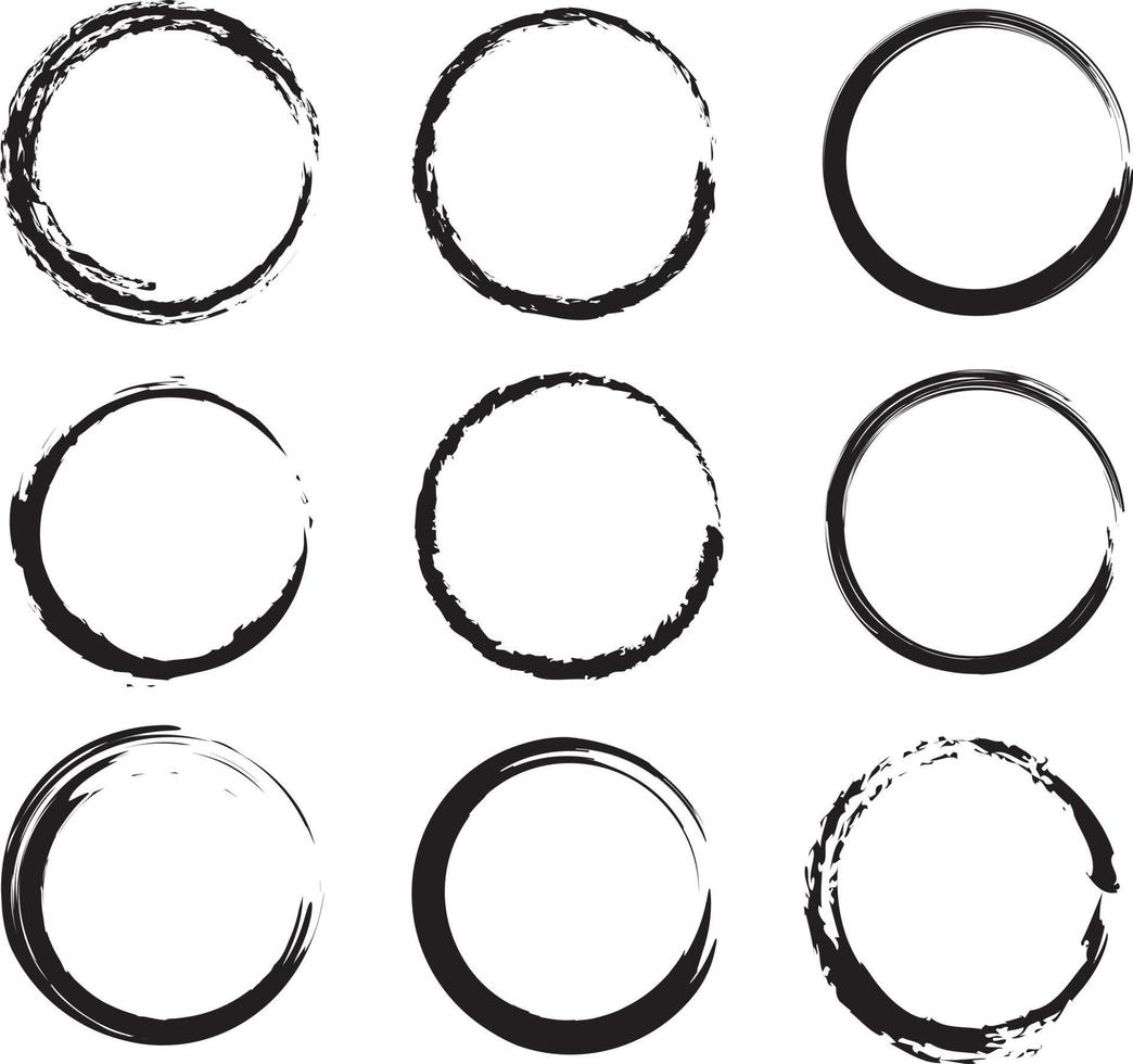 svart färg penseldrag cirklar pack. grunge handritade cirkulära ramar. eps vektor