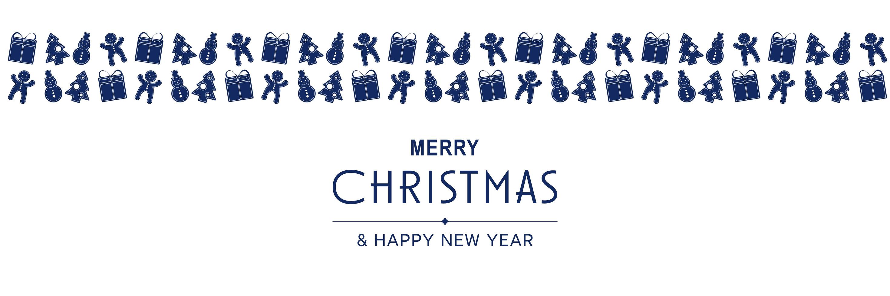 Frohe Weihnachten und neues Jahr 2022 Poster. Weihnachtsminimalbanner mit blauem Muster mit Schneemännern, Bäumen, Geschenken, Lebkuchen und Text auf weißem Hintergrund. Vektorillustration für Grußkartendesign vektor