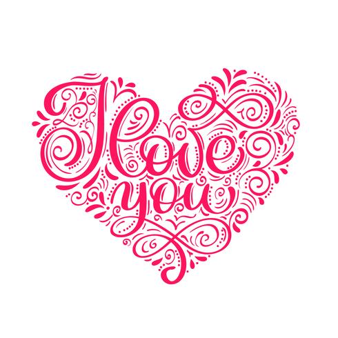 Ich liebe dich Text im Herzen. Valentinstag-Kalligraphie-Glitterkarte vektor