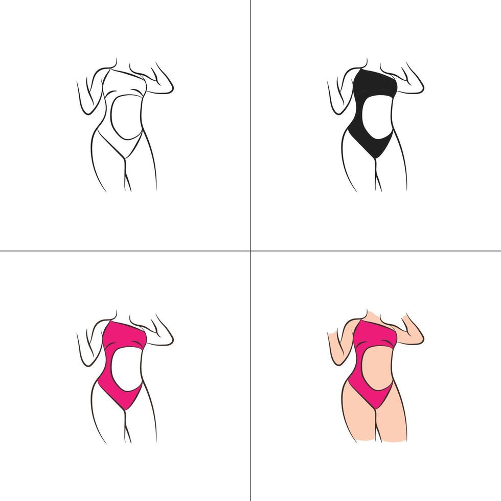 Silhouette und Strichzeichnungen des schönen Frauenkörpers und der weiblichen Fitness-Logo-Vorlagensammlung vektor