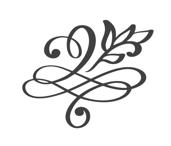 handdragen blomstra kalligrafi element. Vektor illustration