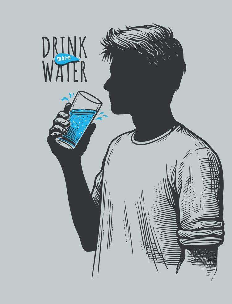 ai generiert trinken Wasser. Hand gezeichnet Vektor Illustration von ein Mann Trinken Wasser.