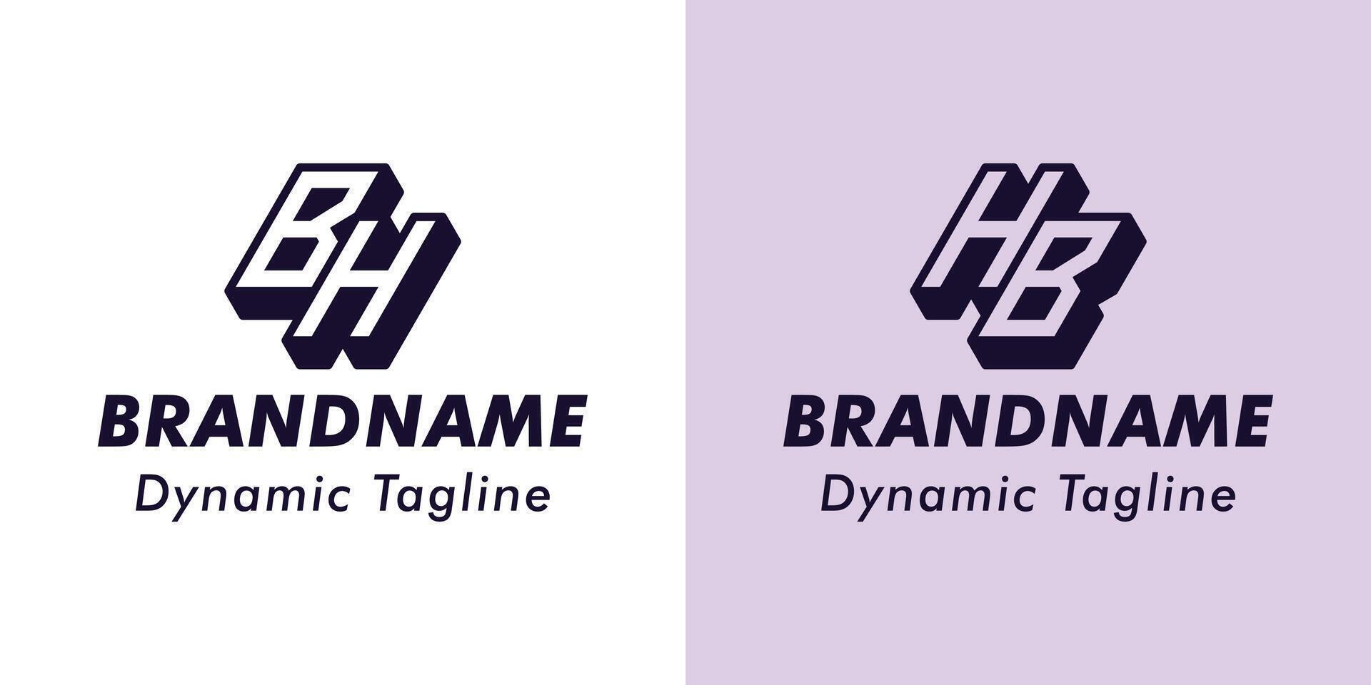 brev bh och hb 3d monogram logotyp, lämplig för företag med bh eller hb initialer vektor