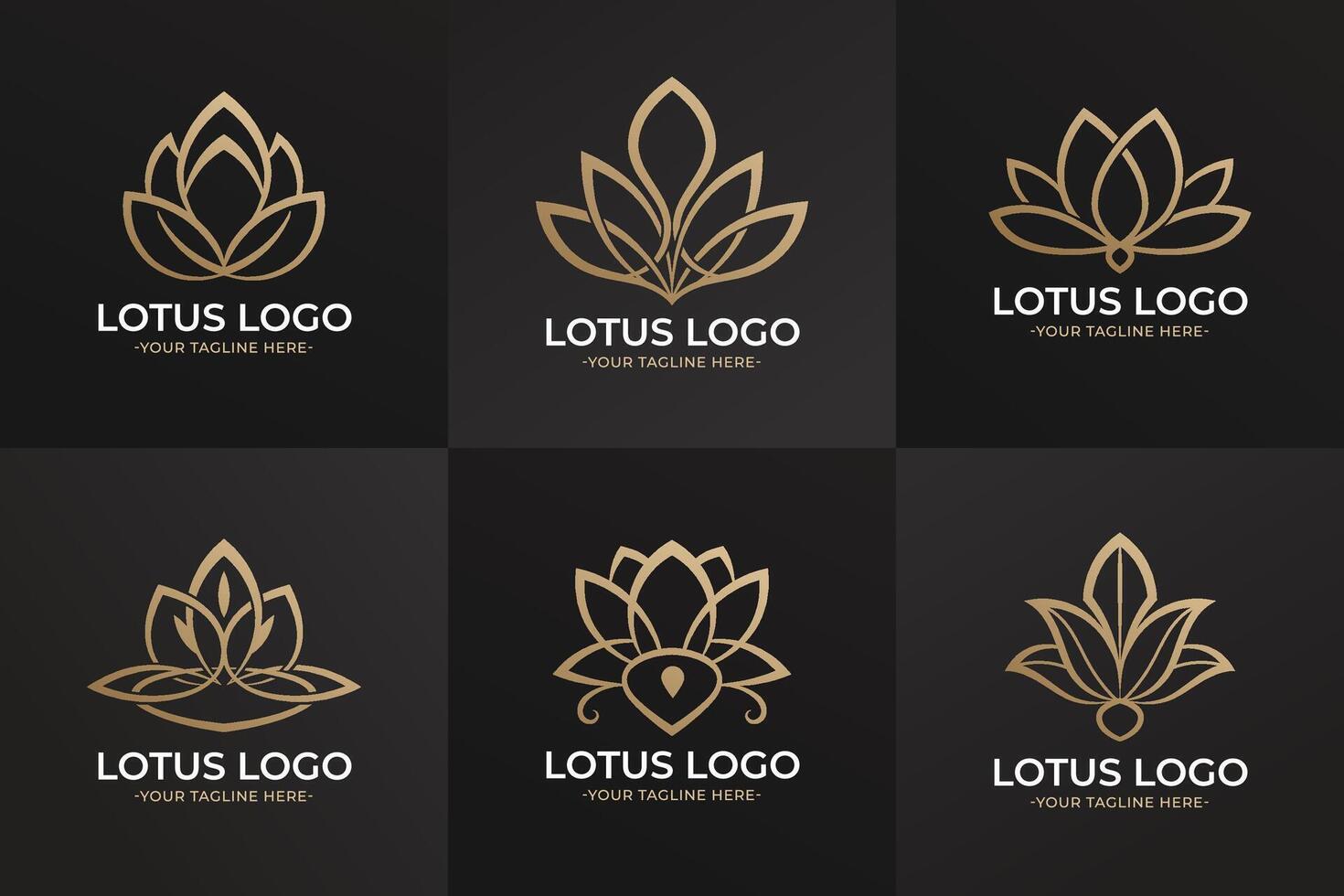 einstellen von Gold Linie Kunst Lotus Schönheit Logos vektor