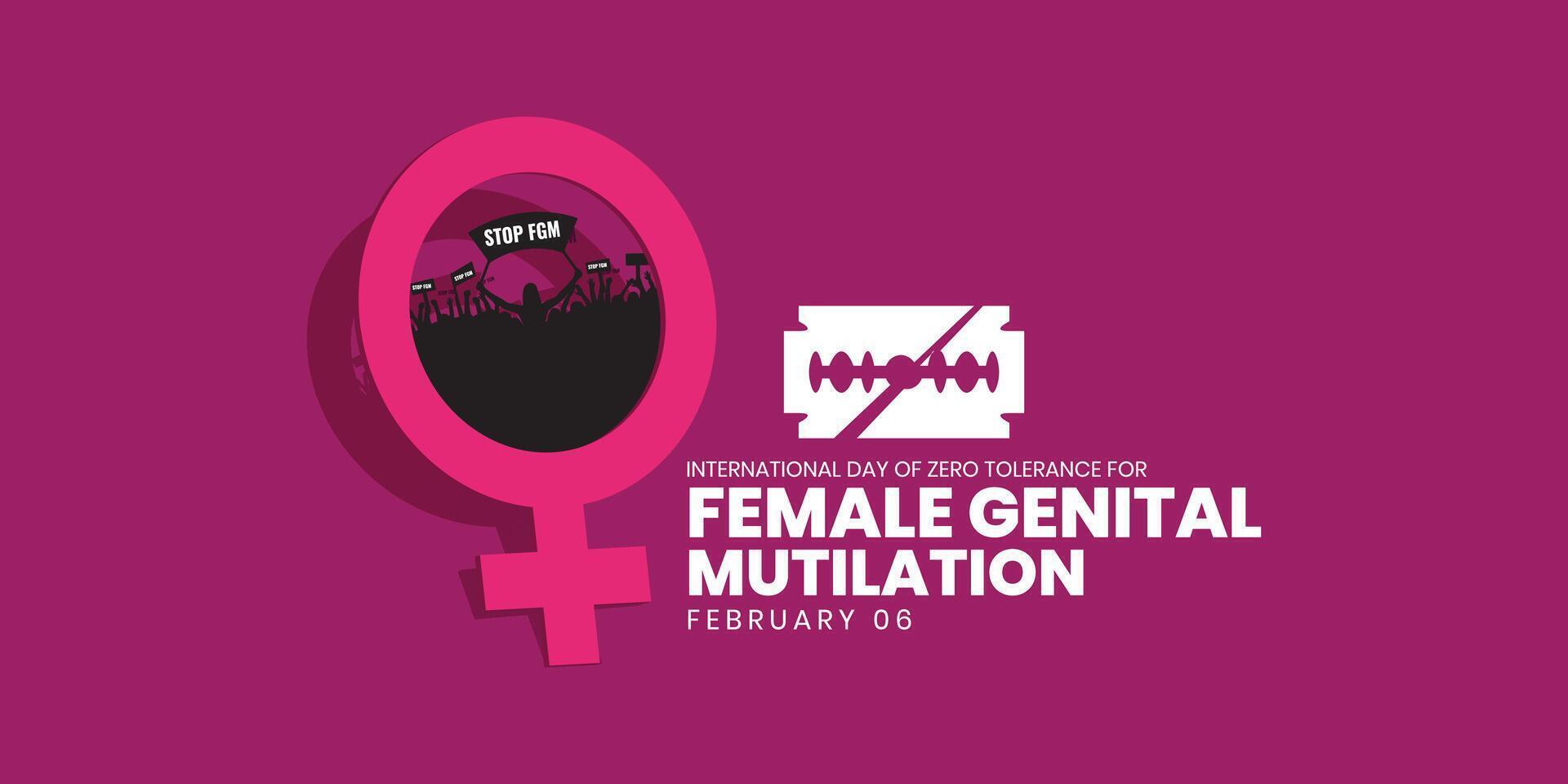 International Tag von Null Toleranz zum weiblich Genital Verstümmelung Vektoren. Frau Handabdruck mit Rasierer Klinge Silhouette Symbol Vektor. halt fgm Gewalt gegen Frauen. 6 Februar. wichtig Tag vektor