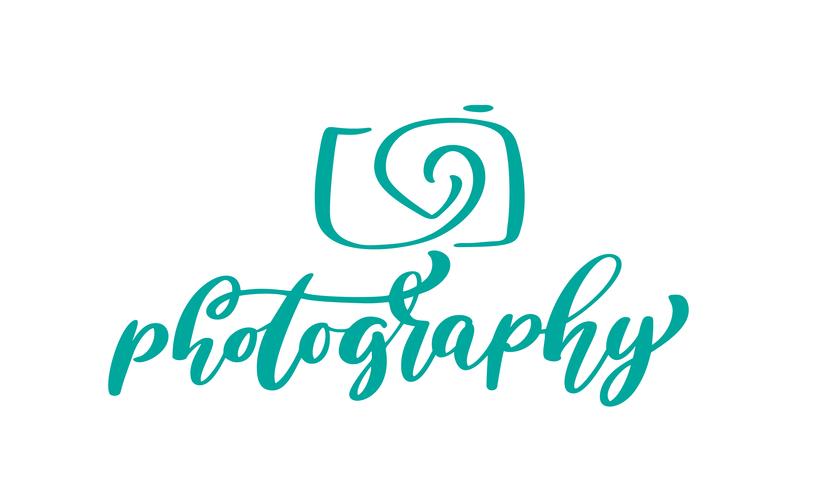 Kameraphotographie Logo Symbol Vektor Vorlage kalligraphische Inschrift Fotografie Text isoliert auf weißem Hintergrund